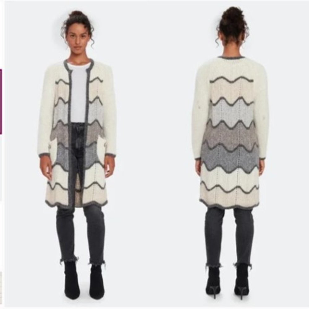 LoveShackFancy Dallas Chevron Striped Long Duster Cardigan Cloudy Grey - Small